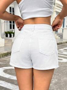 SHEIN ICON 女士休闲百搭日常牛仔短裙裤，带口袋 - 白色 - 查看 3