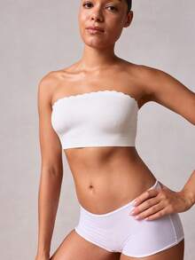 Veilyse Sujetador sin tirantes para mujer, sujetador bandeau sin costuras, casual & cómodo, sujetador sin aros con borde de volantes elásticos, bralette sin relleno, top tubo sin espalda suave, ropa interior de estilo versátil, ajuste sin aros suave & cómodo, adecuado para uso diario, sujetador invisible, sujetador de boda para verano - Blanco - Ver 6