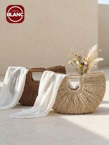 Madebyblanc 1 Túi xách cỡ lớn màu be/kaki, dung tích rộng rãi, kiểu dáng Pháp giản dị, thiết kế đan bằng rơm, thích hợp cho các chuyến đi biển mùa hè. Có thể xách tay hoặc đeo vai. - Nhiều màu - Xem 3