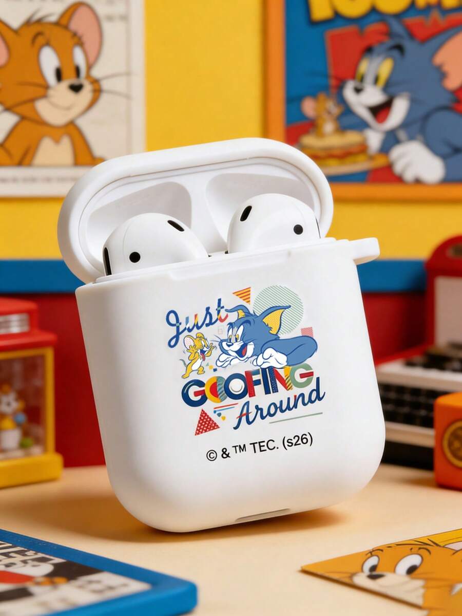 TOM & JERRY X SHEIN Ốp tai nghe Tom và Jerry dễ thương dành cho AirPods, bảo vệ toàn diện, chống sốc, vỏ mềm. - trắng - Xem 1