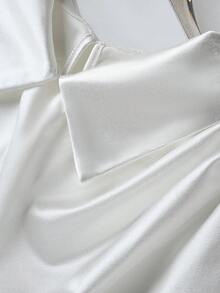 SHEIN Franclia Áo sơ mi cổ bẻ, eo xếp ly, tay cánh dơi dành cho nữ - trắng - Xem 7