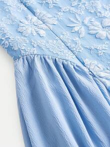 SHEIN Đầm bé gái tuổi teen mùa xuân/hè kiểu dáng thanh lịch, cổ điển, phối vải jacquard, cổ vuông, thắt eo, thích hợp cho cuối tuần, đi chơi, dạ hội tốt nghiệp, tiệc vườn, mùa cưới, tiệc sinh nhật, đầm màu xanh dương. - Màu xanh lam - Xem 9