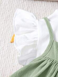 3件套女婴休闲荷叶边吊带背心和松紧腰裤套装 - 綠色 - 查看 3