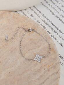 Enchnt 1 chiếc vòng tay thời trang đính đá Zirconia nguyên khối bốn bông hoa dành cho nữ ngày lễ tình nhân, mẹ, mẹ, ngày của mẹ, quà tặng - Bạc - Xem 6