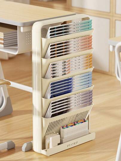1 Multi-Layer Mobile Desktop Storage Cart, Plastic Rolling Office Document Storage Rack, Wheeled Bookshelf, Suitable For Home And Office
