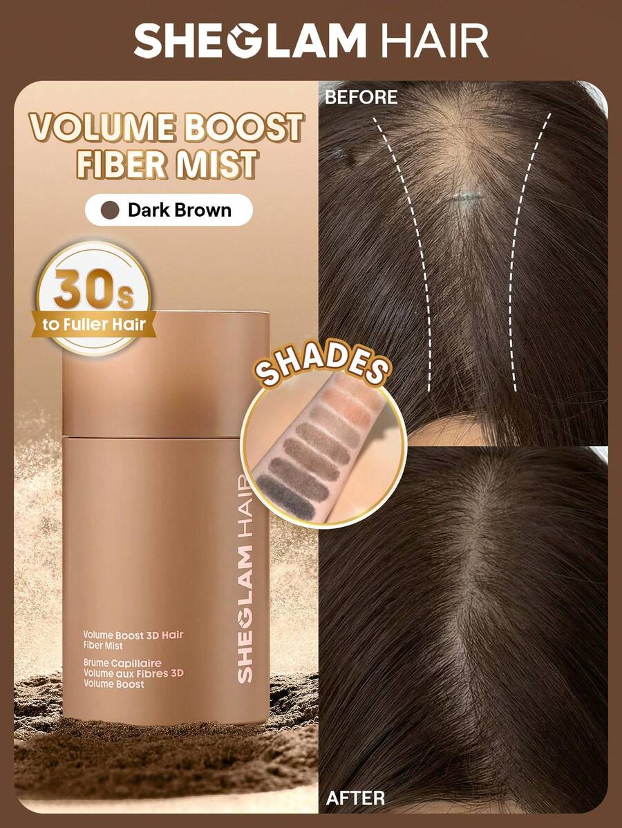 SHEGLAM HAIR 豐盈3D增發纖維噴霧 - 深棕色，增髮纖維，增髮纖維，30秒內令秀發更顯豐盈，3分鐘定型，72小時持久定型，男女通用，適用於髮際線、髮縫、頭頂、白髮，瞬間遮蓋稀疏發區 - Dark Brown - 查看 1
