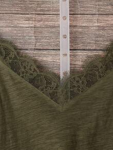 SHEIN VCAY Áo hai dây dệt kim cotton trắng cỡ lớn dành cho nữ, cổ chữ V, phối ren, thích hợp cho kỳ nghỉ hè. - xanh quân đội - Xem 4