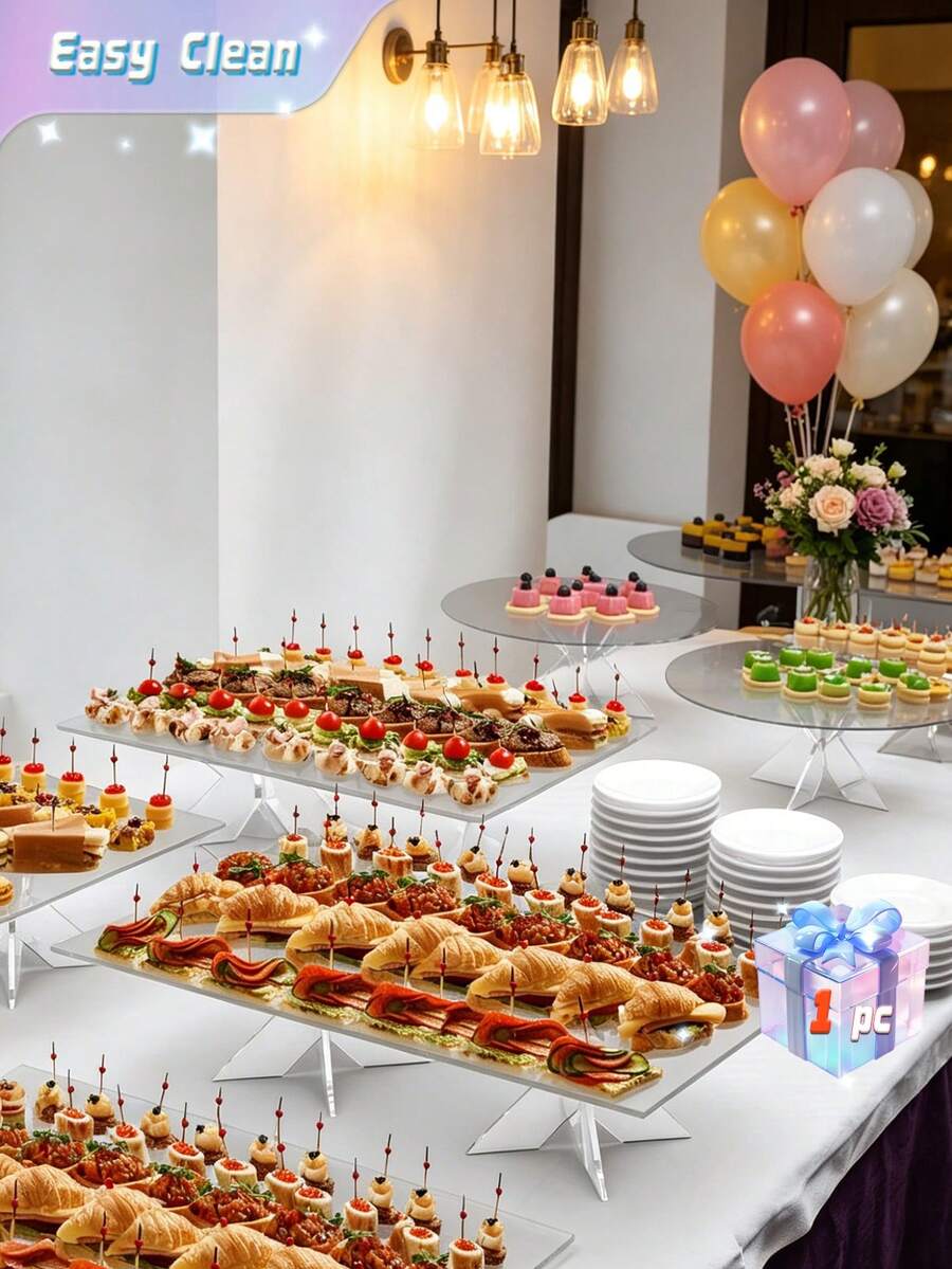 1PC Transparent Acrylic Square Acrylic Party Buffet Display Rack, Paper Cup Cake Dessert Tray Storage Rack - Transparent - View 1
