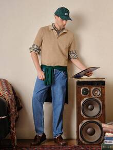 VeloEdit Jeans de mezclilla con bolsillo delantero y abotonado simple para hombre, uso casual de todos los días - Azul lavado medio - Ver 4