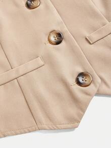 SHEIN Girlism Bộ đồ nữ tuổi teen thanh lịch, gồm áo blazer không tay cổ chữ V và quần ống rộng thẳng, thích hợp cho mùa hè đi học, mặc thường ngày, đi làm, đi nghỉ mát, ăn tối, hẹn hò, trở lại trường học. - Màu Khaki - Xem 9