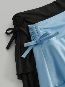 Girlism 两件套休闲褶皱腰A字裙和打底裤，青少年简约演唱会服装 - 淺藍色 - 查看 3