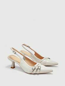 CUCCOO BIZCHIC 女士尖头细高跟鞋，米色，多条后跟带设计，优雅通勤鞋，露跟鞋，适合日常百搭、工作和购物场合。 - 米色 - 查看 2