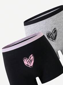 SHEIN [6件隨機]青少年女孩棉質平口內褲，柔軟四季基本款，豹紋蝴蝶結印花與對比腰帶設計 - 彩色 - 查看 6