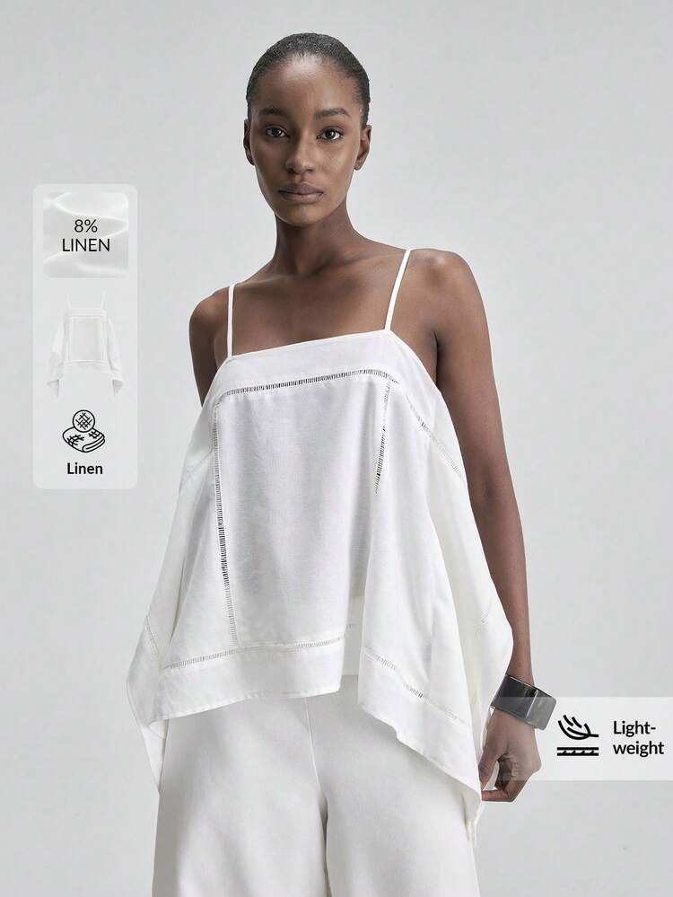 2026SS New Summer Women's Top, Woven Fabric With Ruffled Hem Design, Vacation Style, Sleeveless Square Neck Minimalist Elegant Urban Chic Versatile Commute Teacher Outfit, Summer Holiday Wear, Casual Top, Beach Vacation, Wedding Guest Party, Romantic Date, Comfortable Loose Fit Popular Women's Top