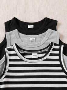 SHEIN 6件套男婴休闲纯色背心短裤套装，夏季 - 彩色 - 查看 4