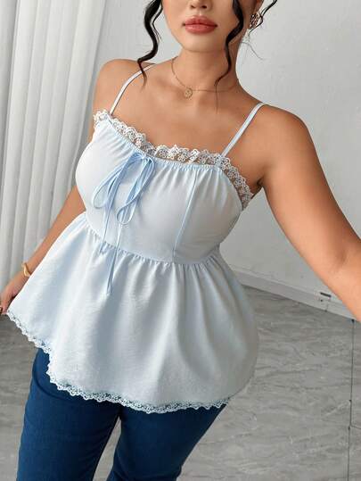 Elenzga Trang phục thường ngày thanh lịch dành cho người có thân hình đầy đặn, phù hợp cho các buổi đi chơi, du lịch mùa xuân, tiệc trà chiều, đi biển - Tông màu xanh tươi mát, áo không tay giúp tôn dáng vòng eo.