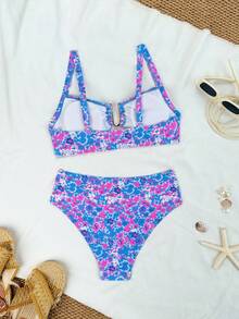 Swim Chiccia 2026春夏棕色加粗肩带可调节后背金色U型装饰高腰亮片设计女士优雅比基尼泳装两件套比基尼泳衣女士泳装两件套比基尼泳装比基尼套装全包式度假套装女士比基尼套装 - 彩色 - 查看 5