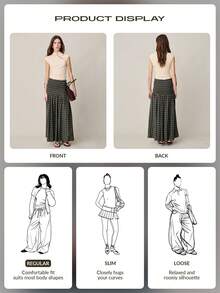 Nöista 中长格纹半身裙，高腰设计，腰部采用褶皱缝线，绿黑格纹。适合春夏休闲穿着。 - 綠色 - 查看 12