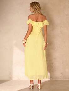 Glamine Pale Yellow Elegant Sexy Off-Shoulder Ruffle Hem Vacation Dress Vacation Summer - Pale Yellow - View 2