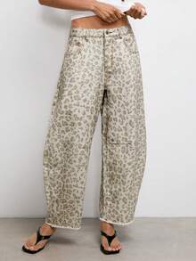 Maija Women's Leopard Print Pocket Button Casual Versatile Daily Wear Denim Jeans - Multicolor - View 7