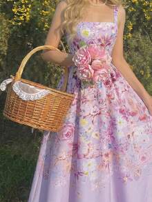 SHEIN MOD 女士碎花中长连衣裙 - 紫色 - 查看 3