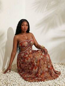 Radiana Vestido de verano elegante y sexy con estampado de flores de anacardo y paisley para mujer de talla grande, adecuado para uso diario, festivales de música, Coachella, estilo bohemio, salidas, vacaciones en la playa, vacaciones, uso occidental, conciertos, fiestas de carnaval, con capas ricas, citas, Ibiza, Nashville, descanso, modesto, elegante, club, lindo, casual, compras, ropa de calle, salidas, fácil de combinar y estilizador de figura - Multicolor - Ver 5