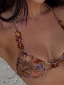 Bonvoyette Bộ bikini gợi cảm mùa xuân/hè, thích hợp đi biển, hẹn hò, nghỉ lễ, dự tiệc, làm từ vải in họa tiết, dành cho nữ. - màu nâu - Xem 3
