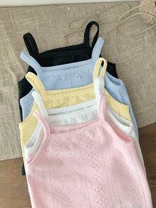 SHEIN LMoss Kids 5pcs/Set Newborn Baby Girl Cute Solid Color Knitted Romper Outfit, Summer - Multicolor - View 5