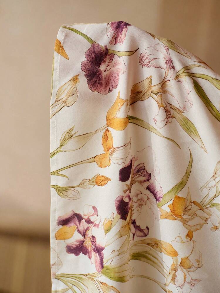 LACE PATCHWORK PRINTED BELL SLEEVE LONG SLEEP DRESS, SPRING/SUMMER