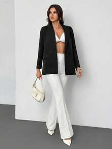 SHEIN Tall Quần nữ chấm bi đen trắng, phong cách công sở tối giản, đơn giản, gợi cảm và thanh lịch, thích hợp cho việc đi làm. - trắng - Xem 5