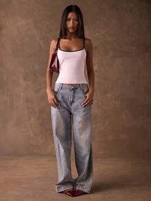 SHEIN BAE Women's Contrast Color Fitted Casual Camisole - White - View 4