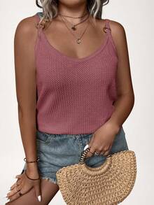 Comfylo Plus Size Women Solid Color Casual Loose Camisole - Redwood - View 5