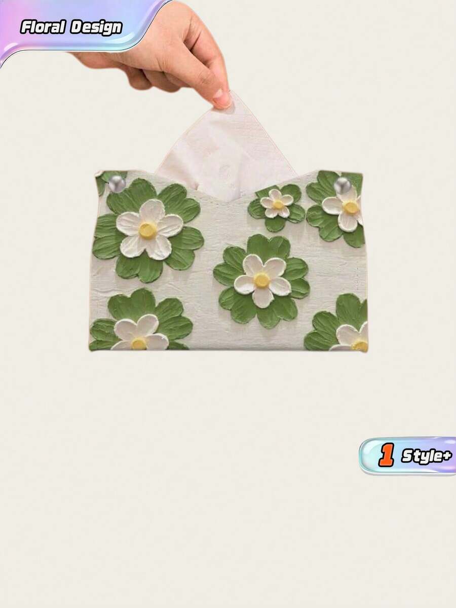 1Pc Sunflower Flower Oil Painting Tissue Box, 3D Colorful Floral Pattern, Tissue Storage For Bathroom, Home Desk, Car - Multicolor - View 1