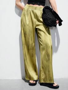 Aveloria Modichic Gradient Brush Print Abstract Metallic Pleated Loose Straight Leg Pants, Urban Minimalist Commute Casual Vacation Versatile, Spring/Summer - Multicolor - View 7