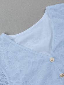 GlowEve Women's V-Neck Lace Trim Blouse - Baby Blue - View 3