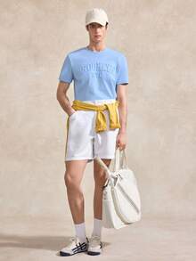 Courvante Light Blue Label 男士白色圆领 T 恤（面料） - 淺藍色 - 查看 2