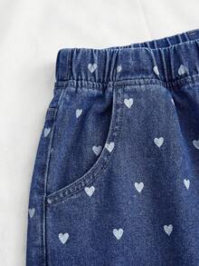 SHEIN Firerie Kids Nova Glow 少女春夏休闲街头风纯色V领无袖背心上衣搭配宽松直筒牛仔裤两件套，夏季海滩波西米亚风度假短裤，夏季音乐会、节日休闲派对穿搭，女孩夏季早午餐毕业典礼穿搭 - 藍色 - 查看 4