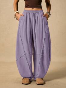 Easelle Celana Wanita Kasual Serbaguna dengan Pinggang Elastis untuk Pemakaian Sehari-hari - Mauve Purple - View 4