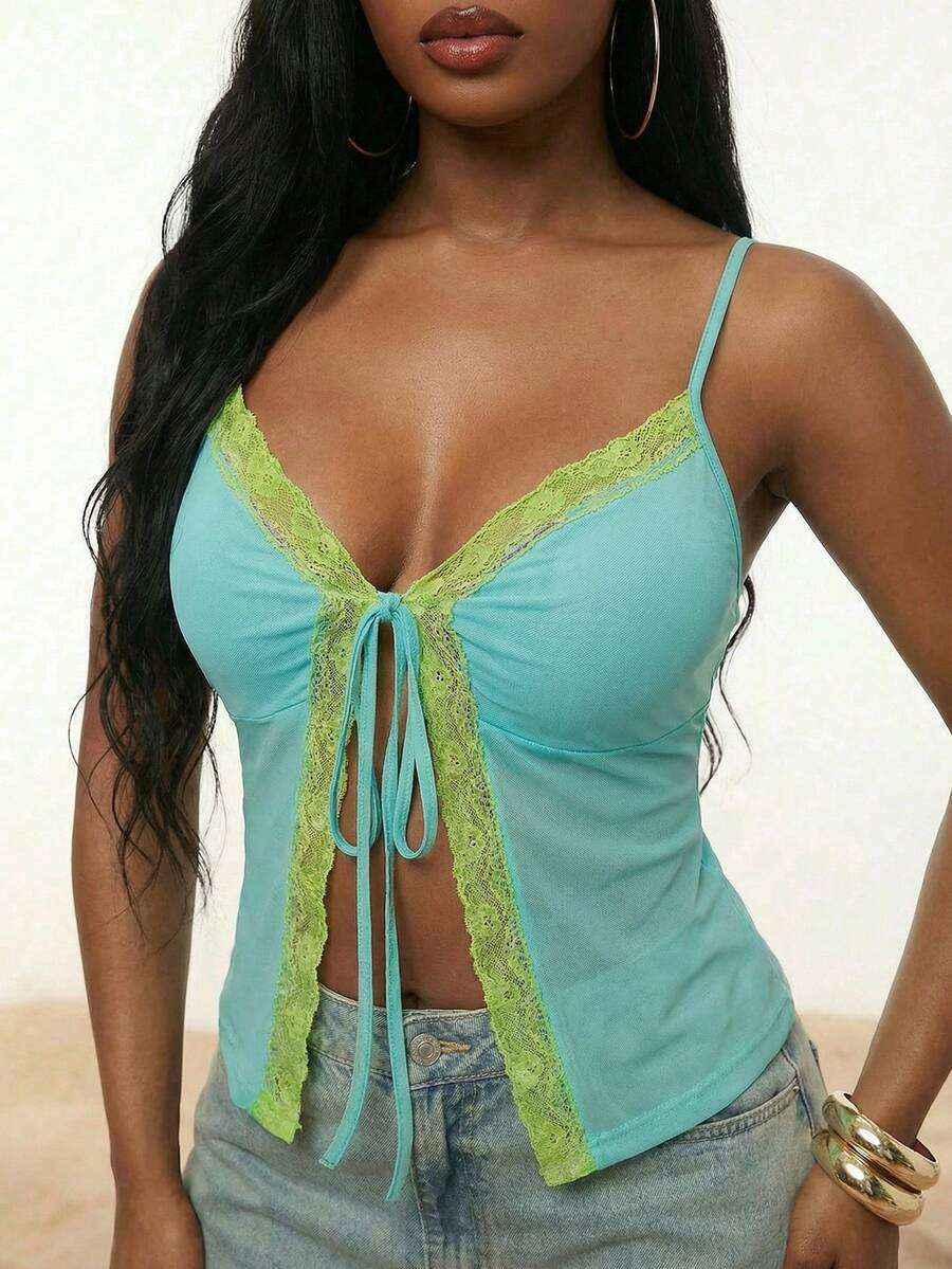 Radiana Damen Große Größen Spitzen Twist Trägerhemd, sexy vielseitig tragbar für Dates