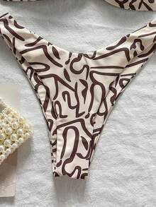 Swim Mod Multicolor Sleeveless Textured Pattern Bandeau Bikini Set For Women High Cut Swimwear Short Length - Multicolor - View 4