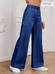 Jeans de pierna ancha sueltos con cintura elástica, versátiles y casuales para uso diario y trayectos - Azul - Ver 5