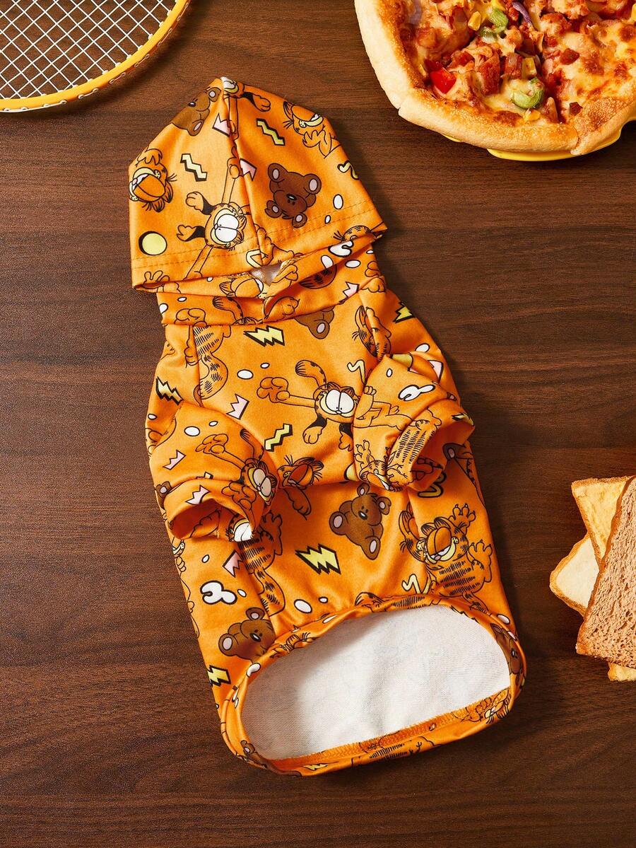 GARFIELD | SHEIN 1件可爱卡通图案印花宠物连帽卫衣,猫咪衣服,狗狗衣服,尺码 XXS-XXXXL,复古风。 - 棕色 - 查看 1