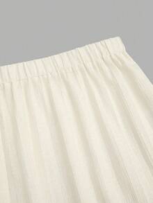 SHEIN PETITE CURVE Bộ 2 món gồm áo hai dây buộc cổ yếm và quần ống đứng cạp chun, trang phục đi biển mùa hè, kiểu trễ vai, không tay, thời trang thường ngày. - Màu be - Xem 6