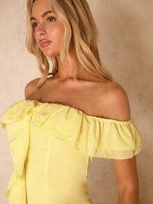 Glamine Pale Yellow Elegant Sexy Off-Shoulder Ruffle Hem Vacation Dress Vacation Summer - Pale Yellow - View 4