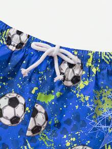 SHEIN Loose Fit Woven Fabric Football Pattern Swim Trunks For Tween Boys - Royal Blue - View 3