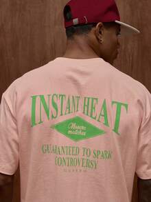 Musero Oversized Short Sleeve Graphic Printed T-Shirt Fall/Autumn Winter - Baby Pink - View 6