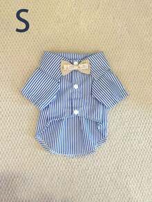 这款蓝色条纹宠物领结衬衫适合猫狗穿着，四季皆宜。 - 藍色 - 查看 15