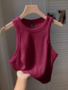 Comfortcana 女士纯色罗纹磨毛吊带背心，适合日常穿着 - 中紫紅色 - 查看 3