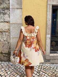 Elaquor 大码夏季休闲碎花荷叶边连衣裙 - 彩色 - 查看 1