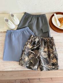 SHEIN 3pcs Young Boy Woven Solid & Ditsy Floral Casual Pants Set - Multicolor - View 2